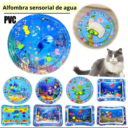 Alfombra para gatos con agua y peces.