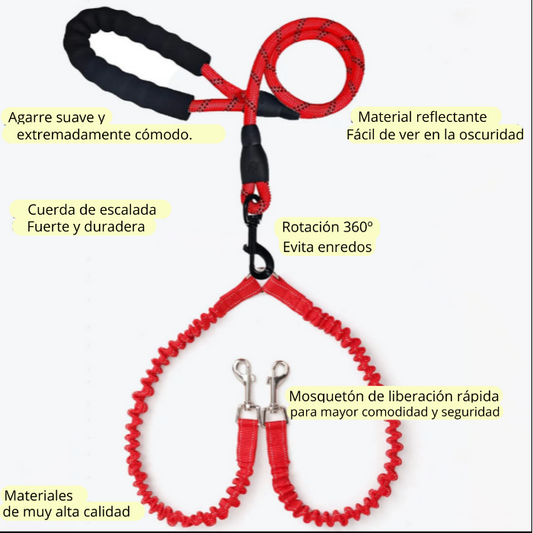Correa doble antienredos para 2 perros.
